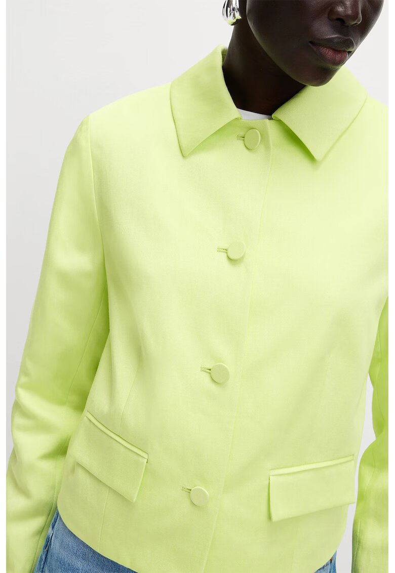 Marks  Spencer Sacou din amestec de in cu guler ascutit si nasturi - Verde electric