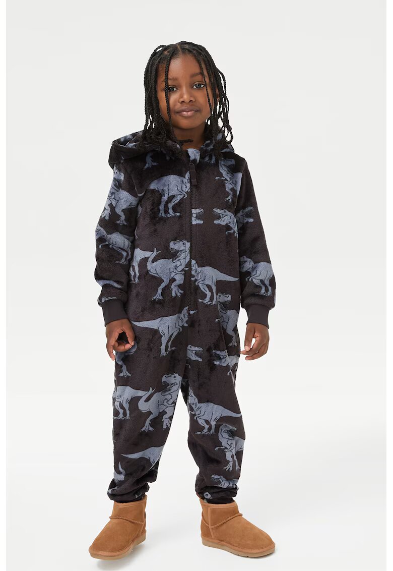 Marks & Spencer Salopeta de pijama cu aspect de catifea - Negru/Albastru indigo