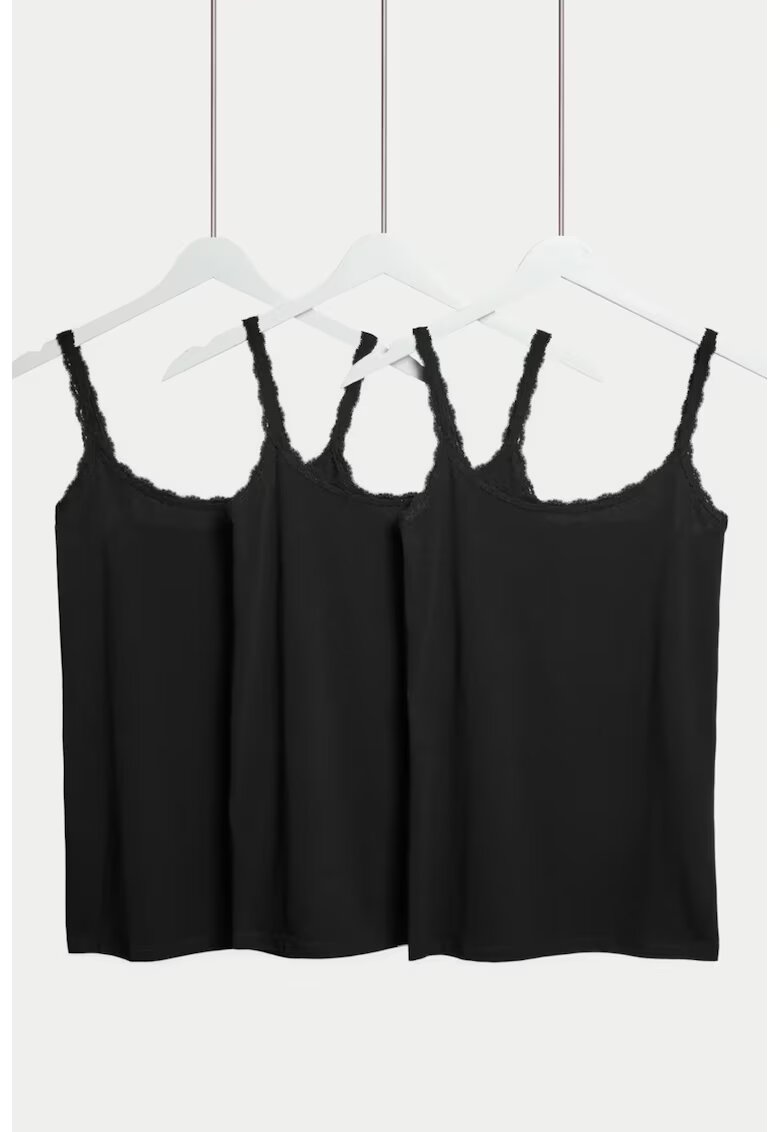 Marks & Spencer Set de 3 piese de top-uri de casa cu insertii din dantela - Negru