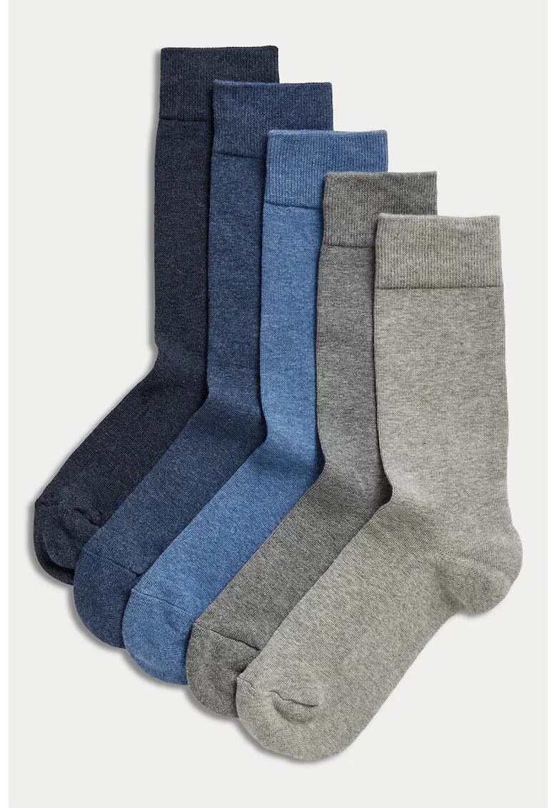Marks & Spencer Set de 5 perechi de sosete lungi cu talpa cu amortizare - Albastru prafuit/Grej