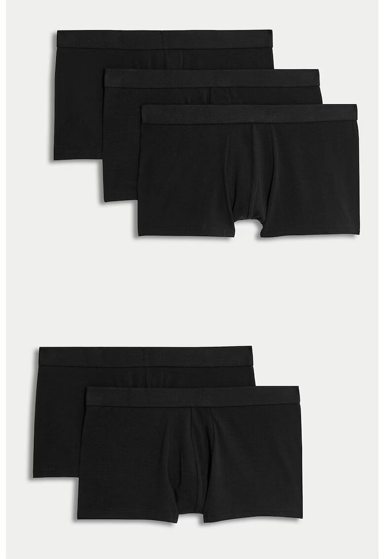 Marks  Spencer Set de boxeri cu talie elastica - 5 perechi - Negru
