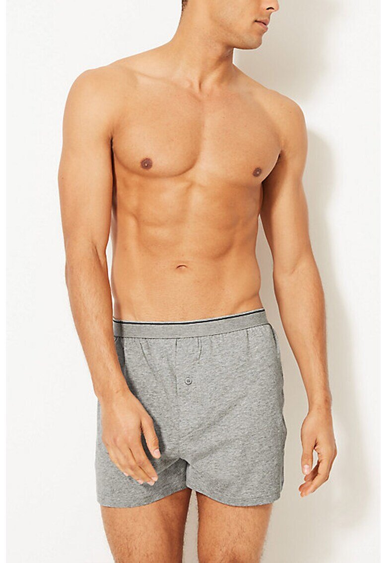 Marks  Spencer Set de boxeri din bumbac - 5 perechi - Negru/Gri melange/Bleumarin