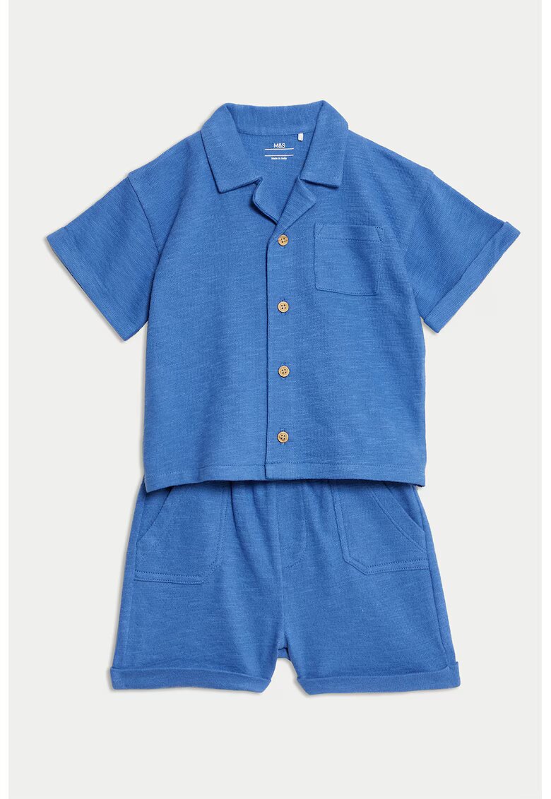 Marks  Spencer Set de camasa si pantaloni scurti - 2 Piese - Albastru