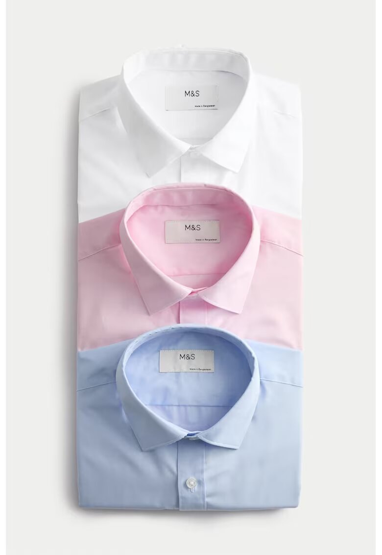 Marks & Spencer Set de camasi din amestec de bumbac - 3 piese - Alb/Roz/Albastru