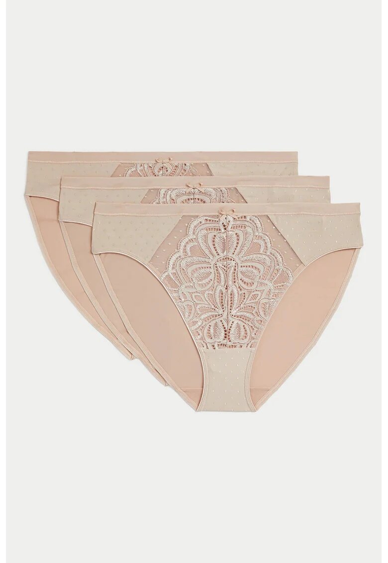 Marks  Spencer Set de chiloti cu segment frontal din dantela - 3 perechi - Bej