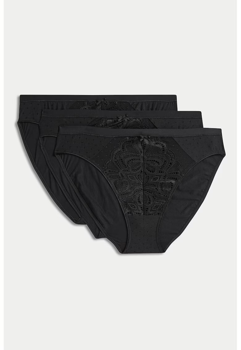 Marks  Spencer Set de chiloti cu segment frontal din dantela - 3 perechi - Negru