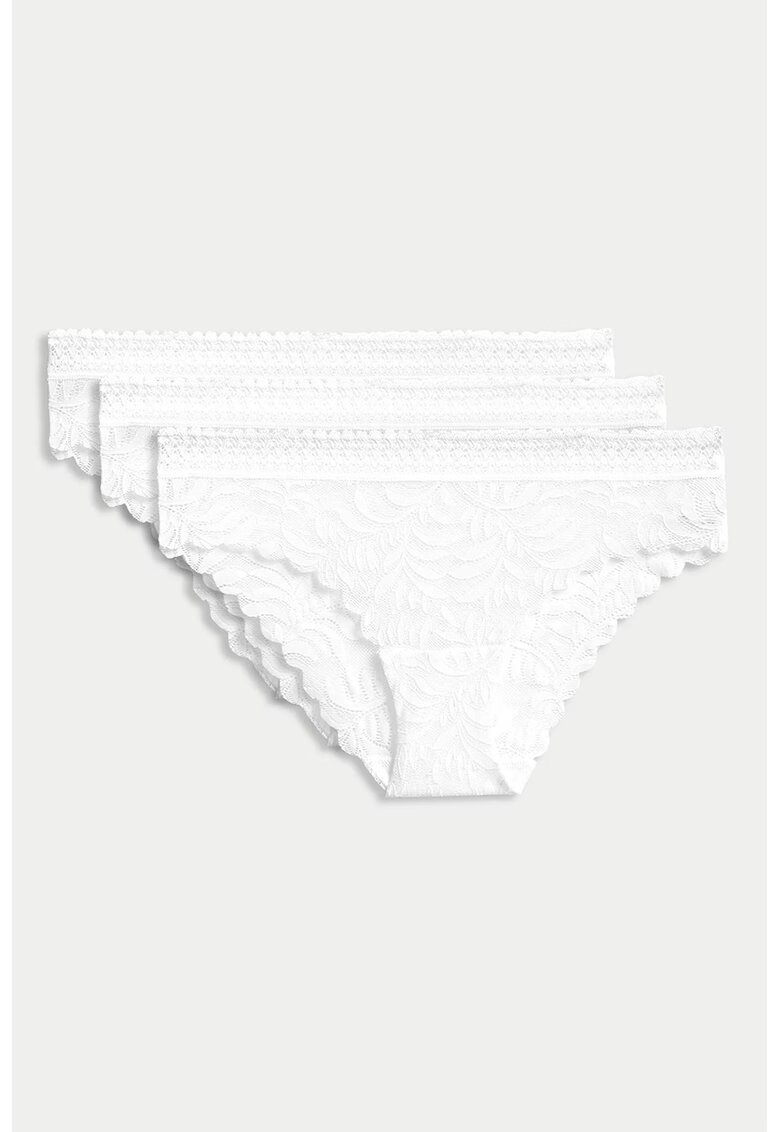 Marks  Spencer Set de chiloti din dantela - 3 perechi - Alb optic