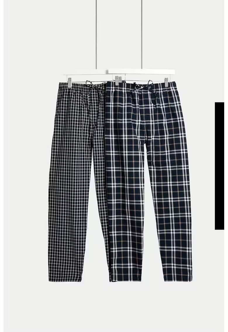 Marks & Spencer Set de pantaloni de pijama cu model in carouri - 2 perechi - Alb/Bej/Bleumarin