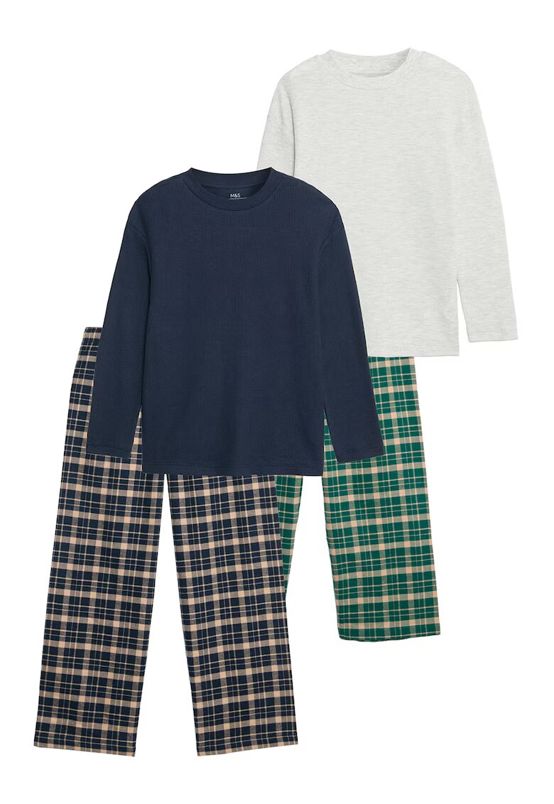 Marks & Spencer Set de pantaloni de pijama in carouri - 2 perechi - Alb/Verde/Albastru