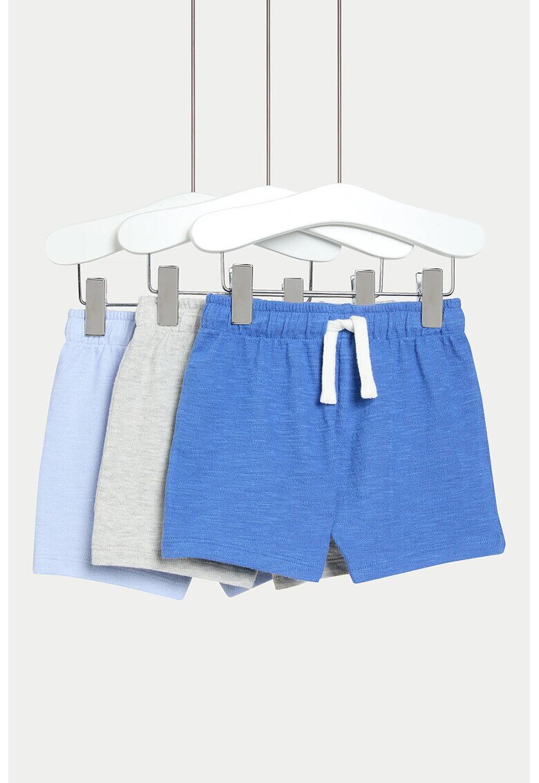 Marks  Spencer Set de pantaloni scurti si snur - 3 perechi - Albastru pastel/Albastru royal/Gri deschis melange