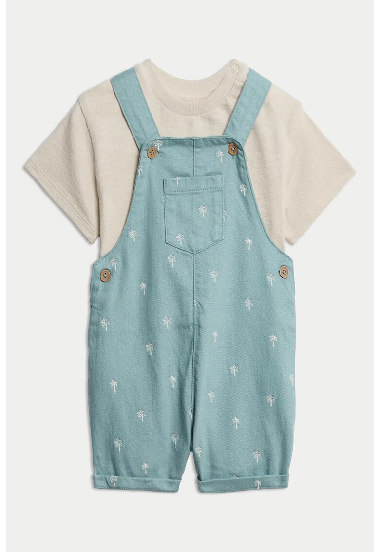 Marks  Spencer Set de salopeta si tricou din amestec de lyocell - Verde aquamarin/Bej deschis