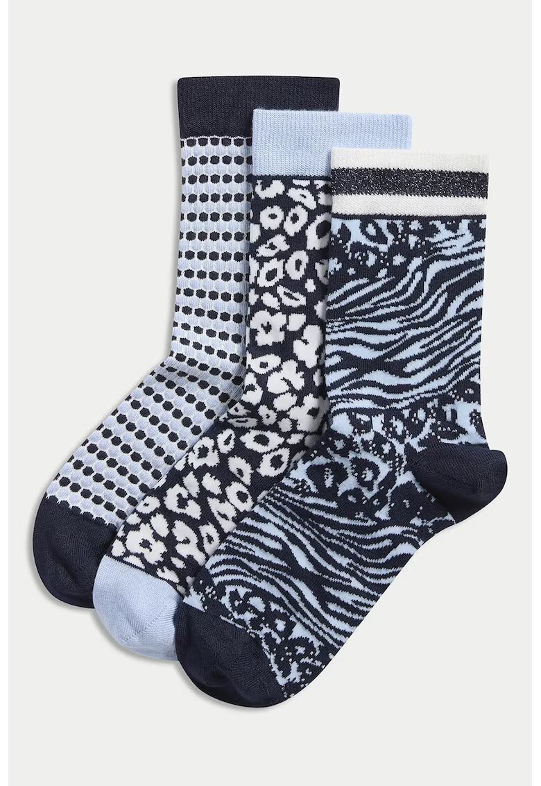 Marks  Spencer Set de sosete scurte cu animal print - 3 perechi - Alb murdar/Bleumarin