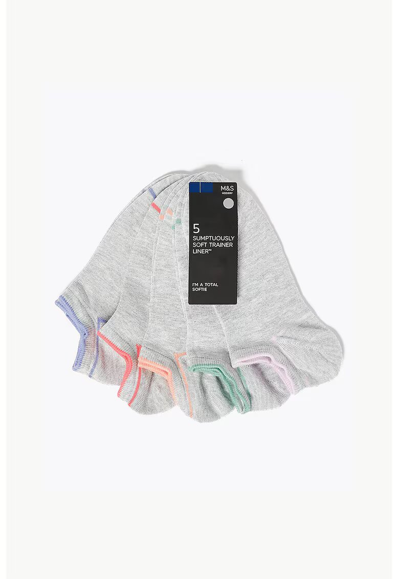 Marks & Spencer Set de sosete scurte Sumptuously Soft™ - 5 perechi - Verde/Gri deschis/Roz