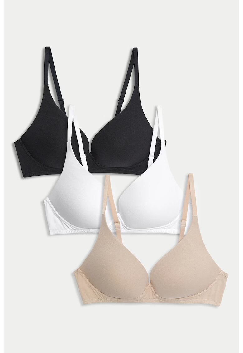 Marks  Spencer Set de sutiene cu burete - 3 bucati - Alb/Negru/Bej