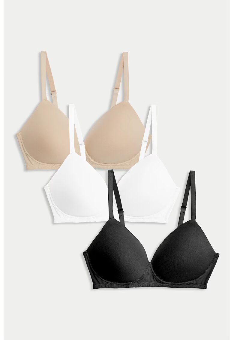 Marks  Spencer Set de sutiene fara sustinere metalica - 3 piese - Alb/Negru/Bej