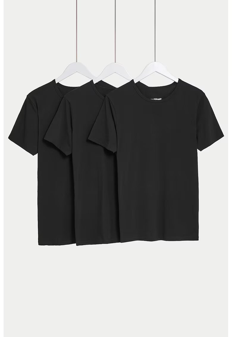 Marks  Spencer Set de tricouri de casa cu decolteu la baza gatului - 3 piese - Negru
