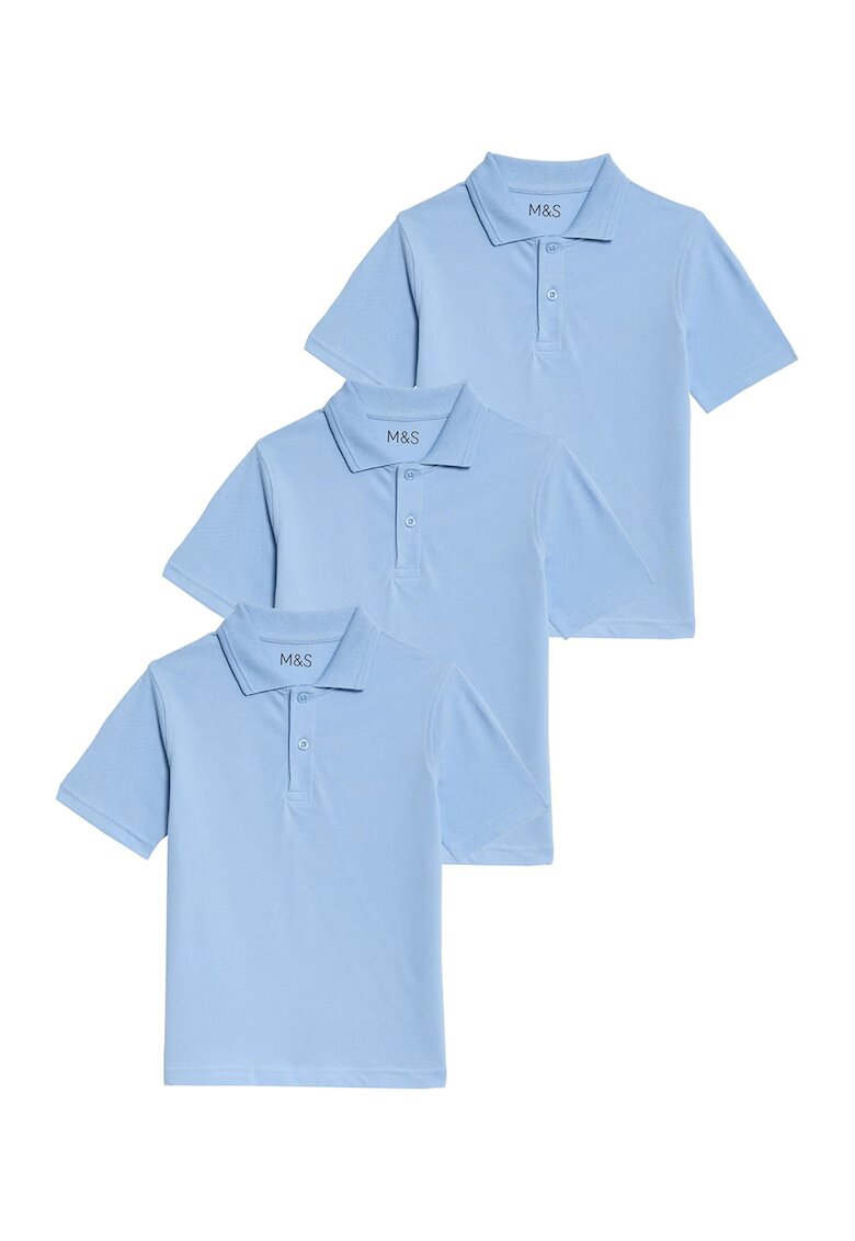 Marks & Spencer Set de tricouri din bumbac cu guler polo - 3 piese - Albastru lavanda