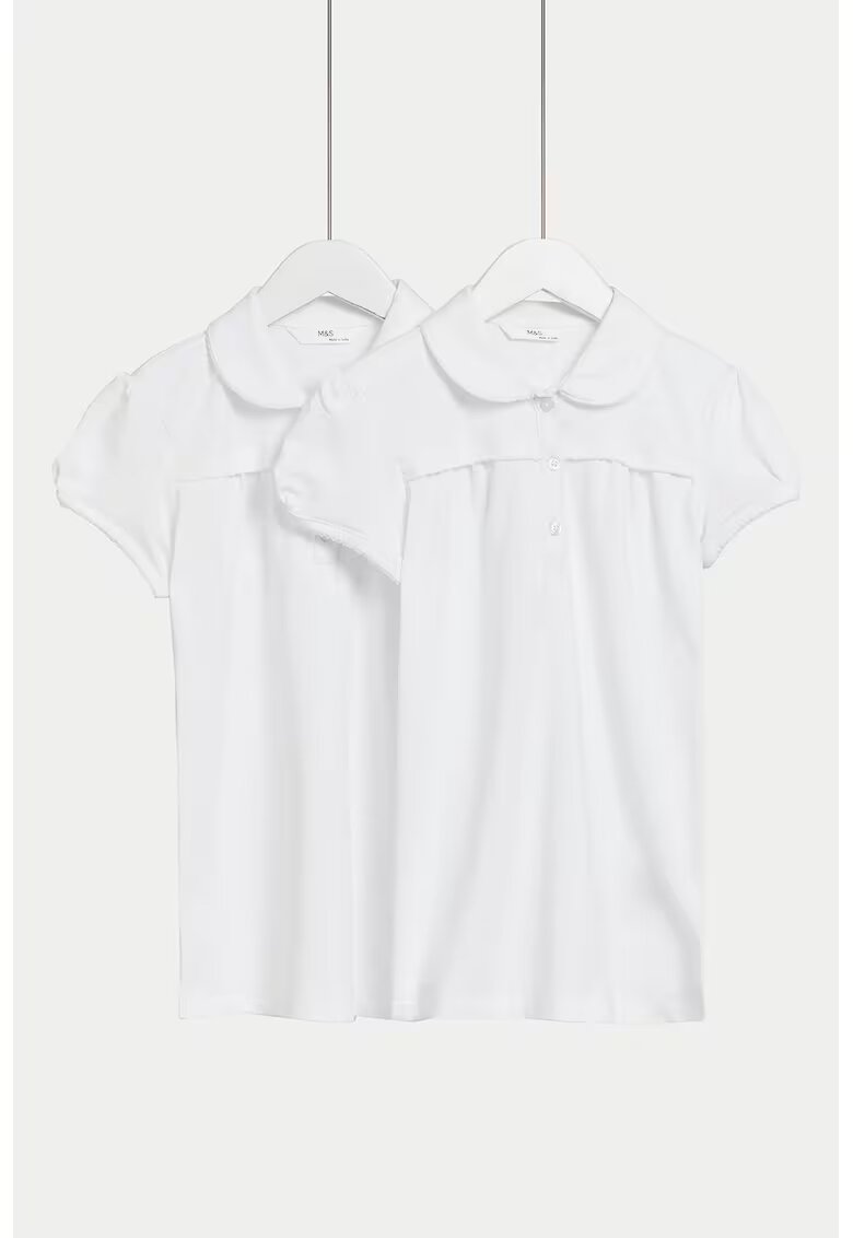 Marks & Spencer Set de tricouri polo cu guler rotund - 2 piese - Alb optic