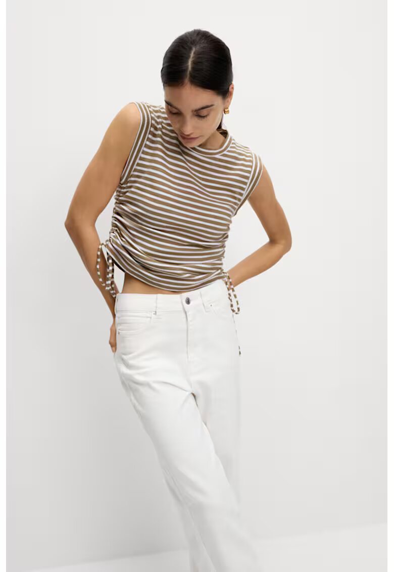 Marks  Spencer Top de bumbac cu dungi - Alb/Maro