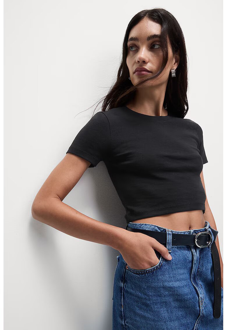 Marks  Spencer Tricou crop cu decolteu la baza gatului - Negru