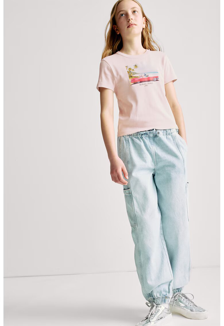 Marks  Spencer Tricou cu decolteu la baza gatului si imprimeu - Roz aprins/Roz pastel
