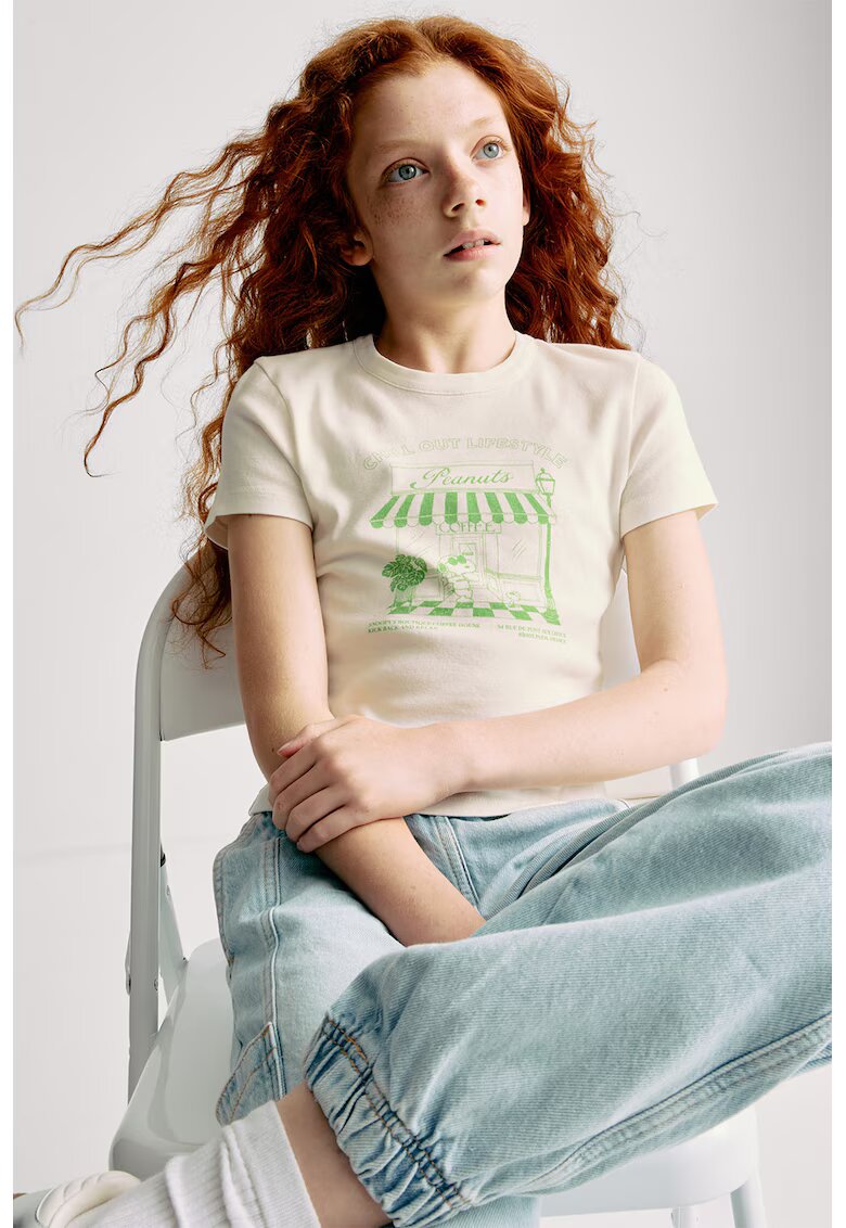 Marks  Spencer Tricou cu imprimeu si decolteu la baza gatului - Verde/Bej