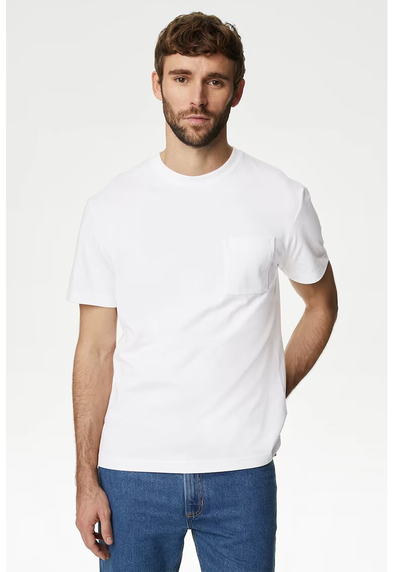 Marks  Spencer Tricou de bumbac cu buzunar aplicat pe piept - Alb