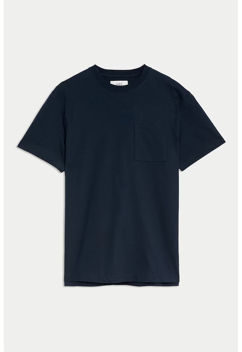 Marks  Spencer Tricou de bumbac cu buzunar aplicat pe piept - Bleumarin