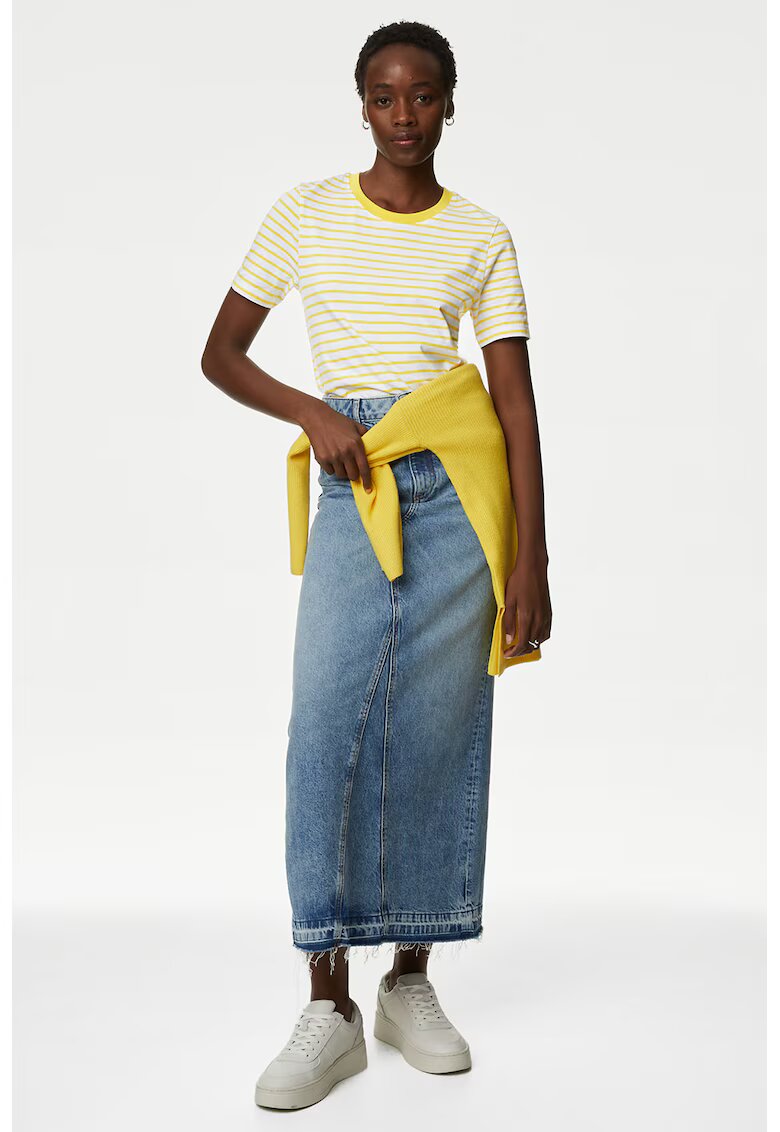 Marks  Spencer Tricou regular fit din bumbac - Alb/Galben pal