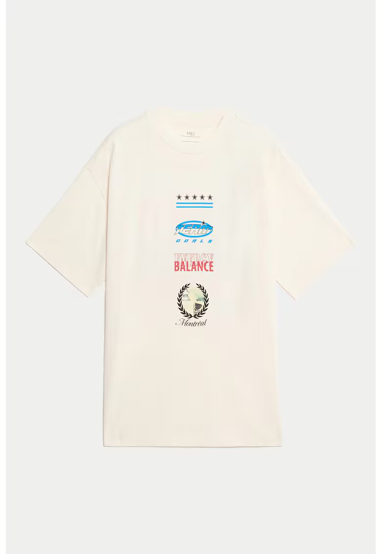 Marks  Spencer Tricou supradimensionat cu imprimeu grafic pe partea din spate - Crem