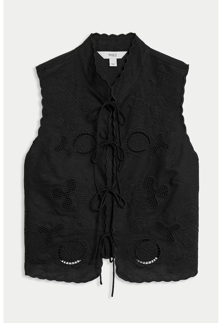 Marks  Spencer Vesta slim fit cu dantela Sangallo - din in si bumbac - Negru