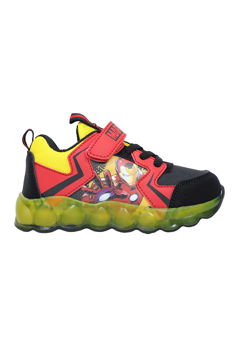 Marvel Pantofi sport cu velcro Iron Man - Negru/Coral/Galben pai