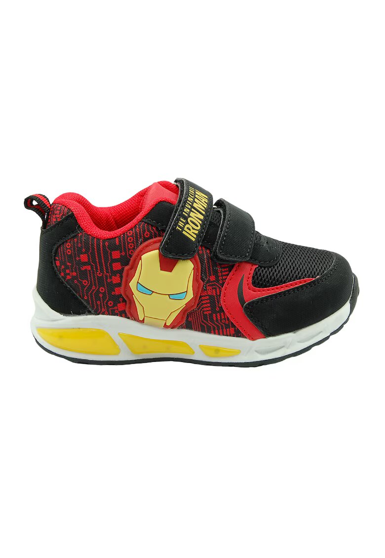 Marvel Pantofi sport cu velcro si LED - Rosu/Negru/Galben