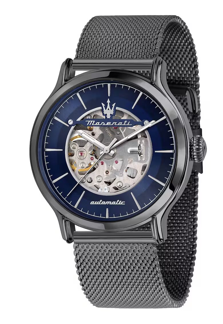 Maserati Ceas Epoca - automat - negru - 42mm - rezistent la apa 100m - bratara din inox - cadran albastru