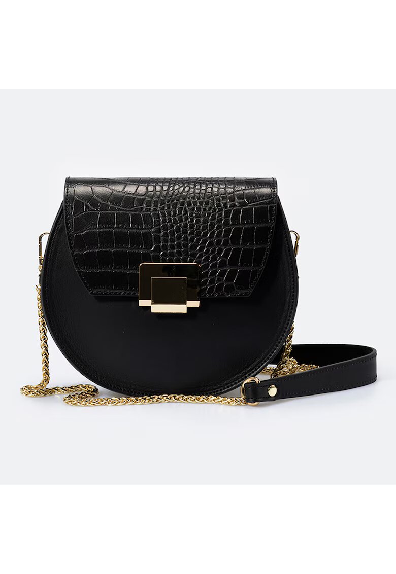 Massimo Castelli Geanta crossbody de piele cu aspect de piele de crocodil - Negru