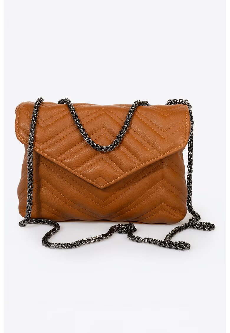 Massimo Castelli Geanta crossbody de piele cu bareta de lant convertibila - Maro scortisoara
