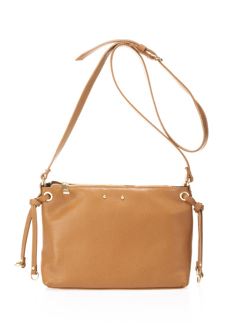 Massimo Castelli Geanta crossbody de piele cu fermoar - Caramel