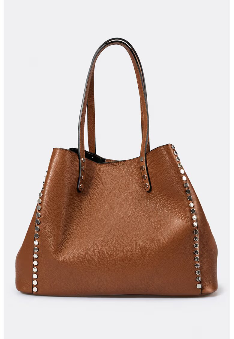 Massimo Castelli Geanta shopper din piele cu aplicatii cu nituri - Caramel