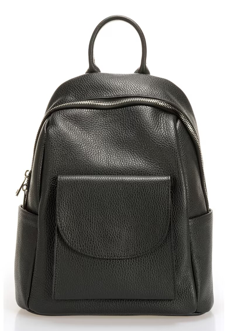 Massimo Castelli Rucsac de piele cu buzunare multiple - Negru stins