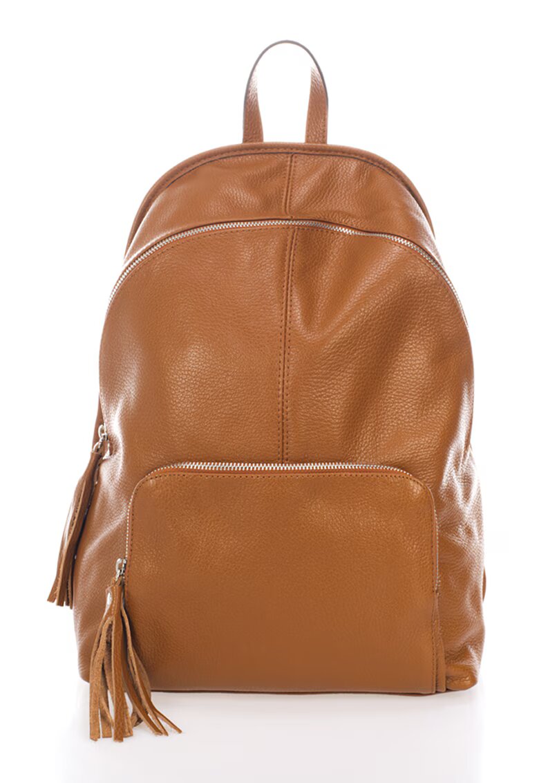 Massimo Castelli Rucsac din piele cu buzunar cu fermoar - Caramel