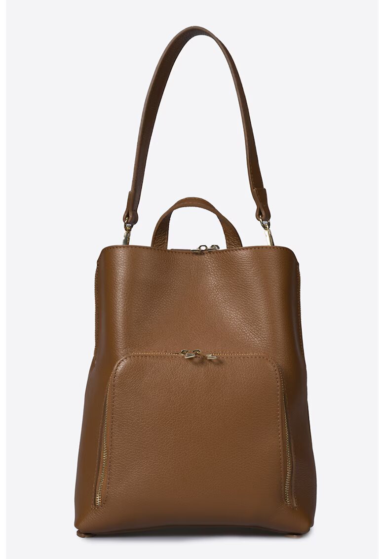 Massimo Castelli Rucsac din piele cu buzunar exterior - Caramel