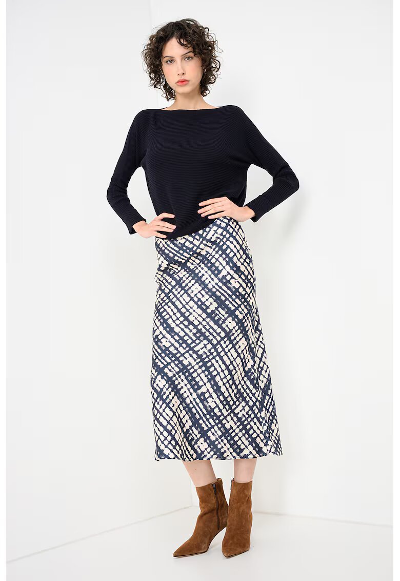 Max&Co Fusta de matase cu model abstract Elio - Alb fildes/Albastru inchis