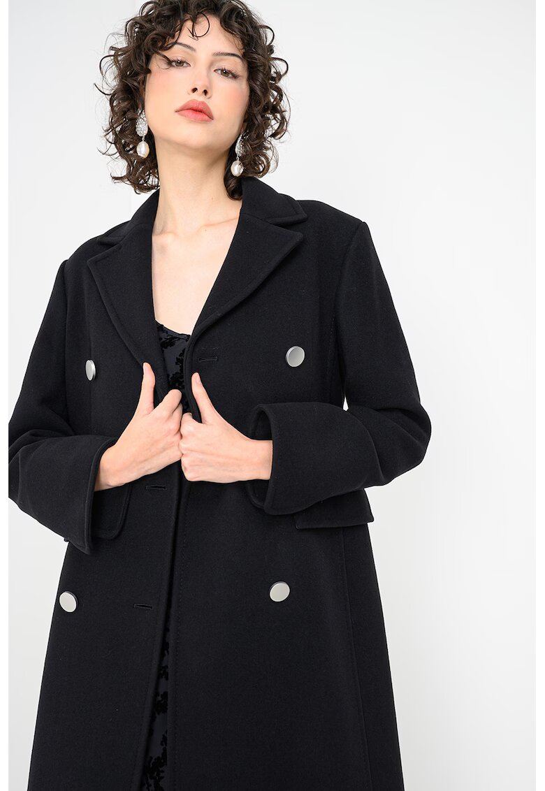 Max&Co Palton lung din amestec de lana cu model cu doua randuri de nasturi Fenis - Negru