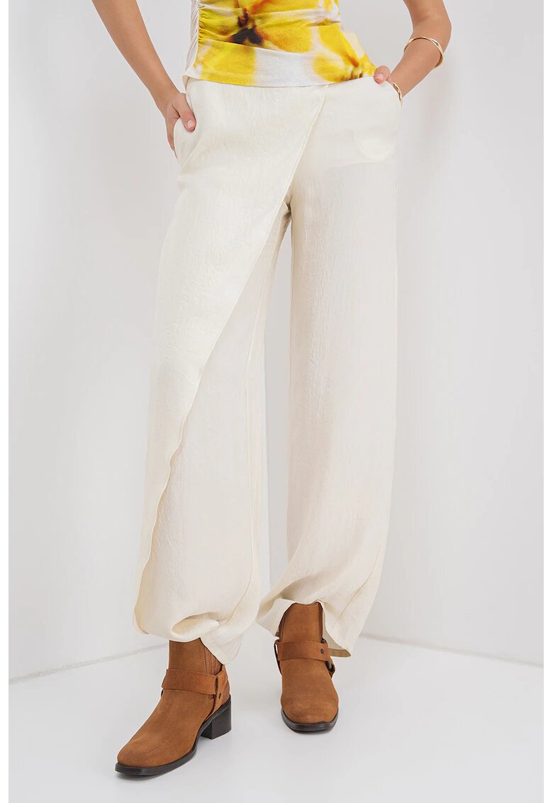 Max&Co Pantaloni cu croiala ampla si talie inalta - Alb fildes