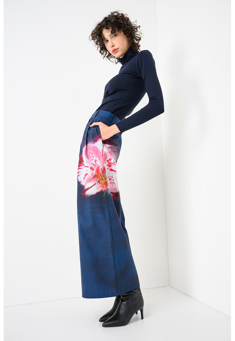 Max&Co Pantaloni evazati cu teminatii ajustabile la glezna Tremiti - Alb/Albastru ultramarin/Roz