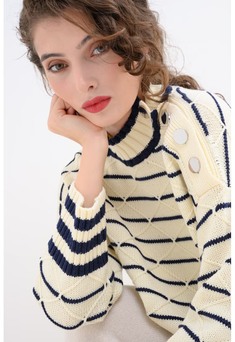 Max&Co Pulover din amestec de lana cu dungi - Alb murdar/Bleumarin