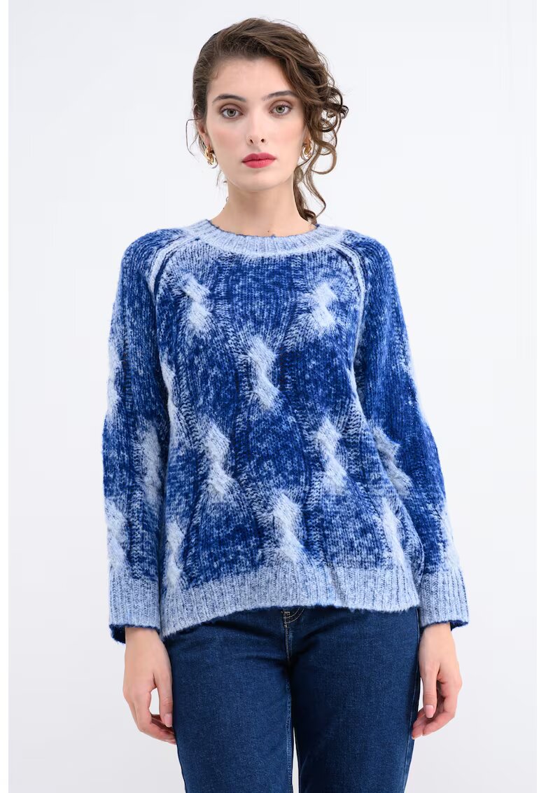 Max&Co Pulover din amestec de lana cu model tie-dye - Alb/Albastru