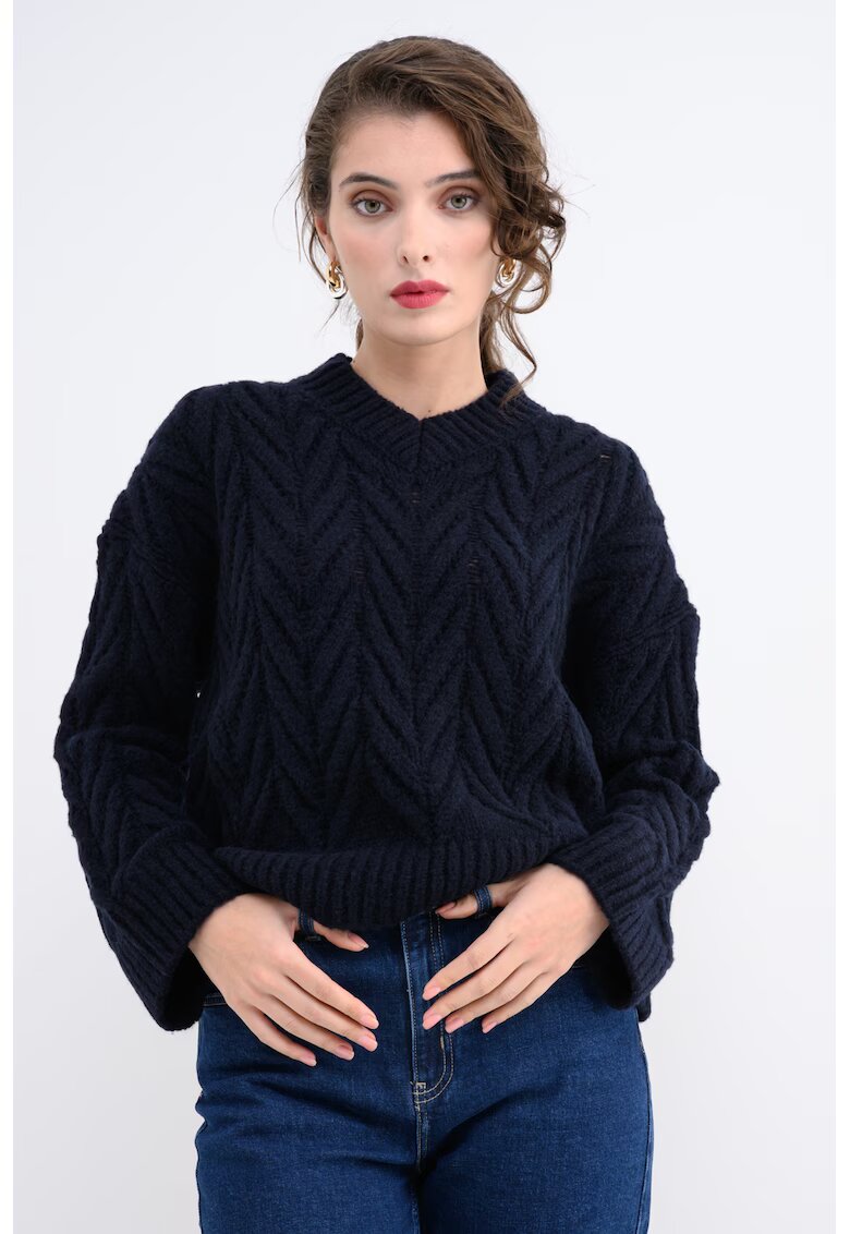 Max&Co Pulover din amsetec de lana cu decolteu in V - Albastru ultramarin