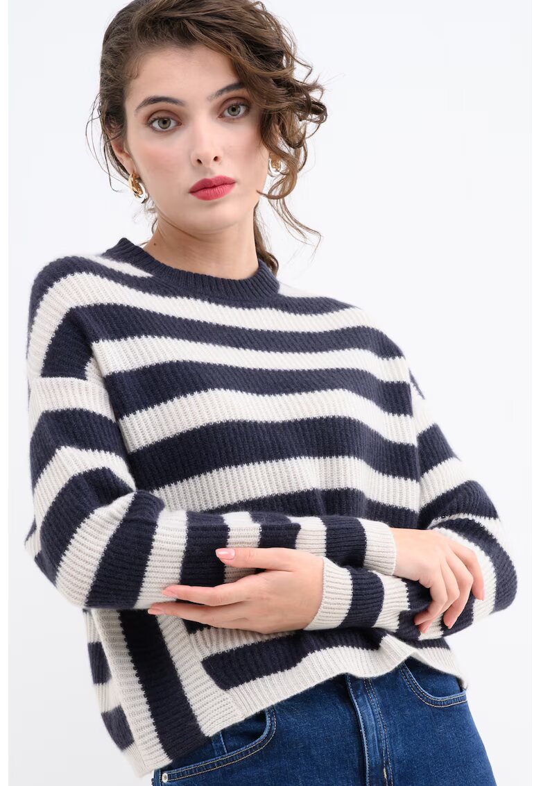 Max&Co Pulover lejer din casmir - cu dungi - Alb/Bleumarin