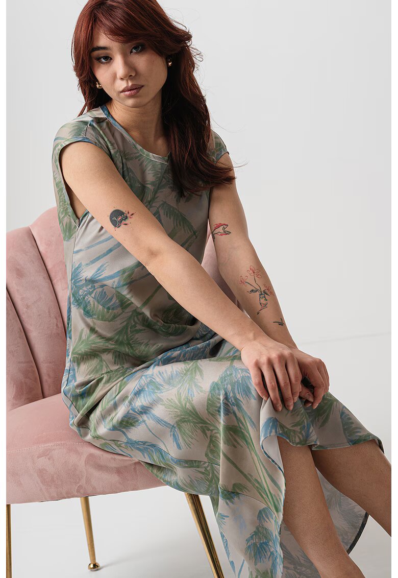 MaxCo Rochie cu model si decolteu rotund - Albastru azur/Verde sparanghel